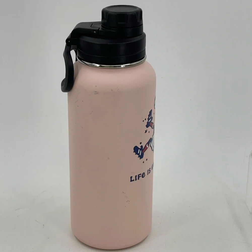 Life Is Good Wide‎ Mouth 32 Oz Pink Stainless Steel Water Bottle Soccer Player